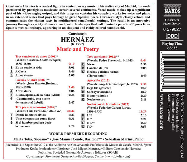 Constancio Hernáez, Marta Toba, Josè Manuel Conde, Sebastián Mariné : Music And Poetry (CD, Album)