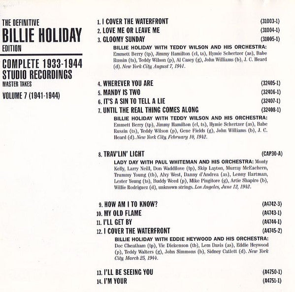 Billie Holiday : Complete 1933-1944 / Masters / Vol. 7 1941-1944 (CD, Album, Comp)
