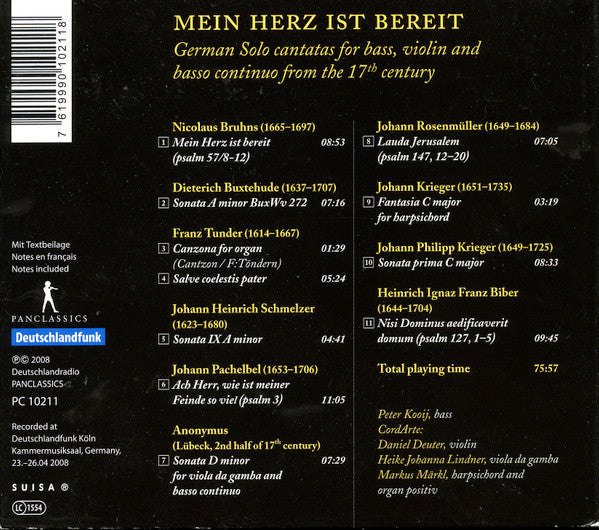 CordArte, Peter Kooij : Mein Herz Ist Bereit. German Solo Cantatas For Bass, Violin And Basso Continuo From The 17th Century (CD, Album)