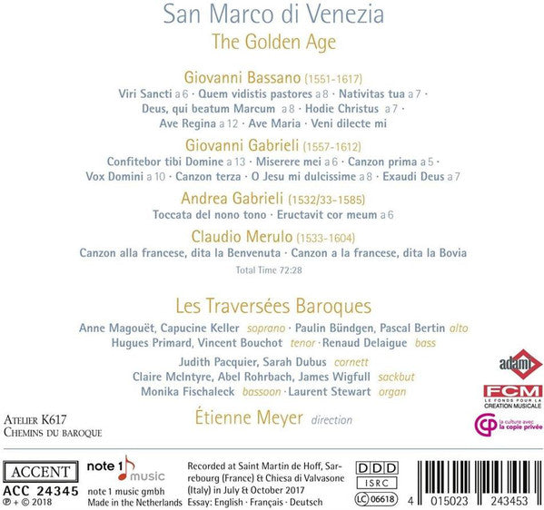 Les Traversées Baroques, Etienne Meyer : San Marco Di Venezia: The Golden Age (CD, Album)