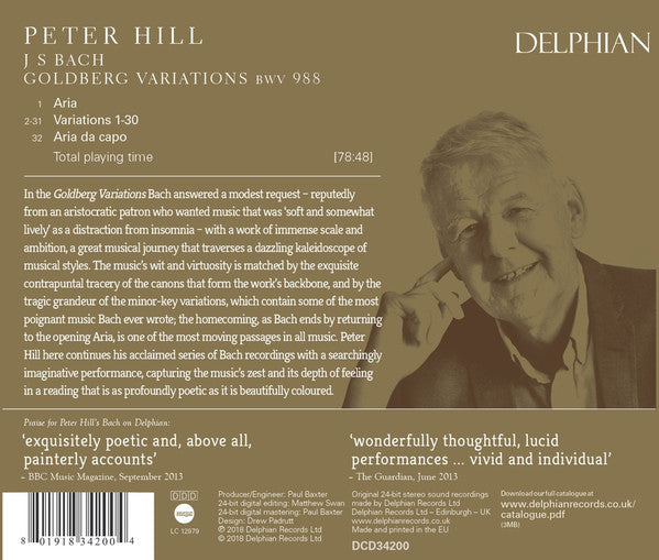 Peter Hill (2), Johann Sebastian Bach : Goldberg Variations (CD, Album)