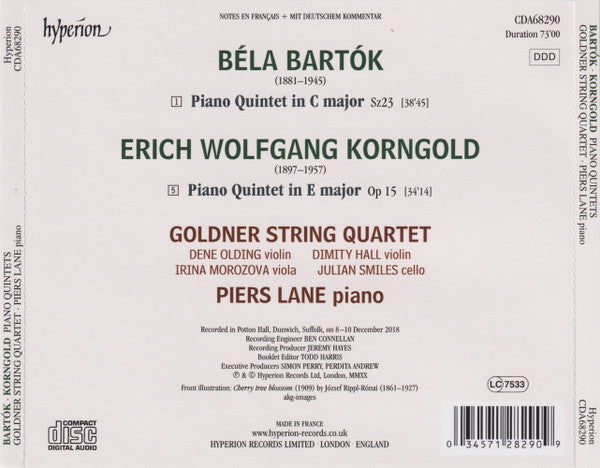 Béla Bartók / Erich Wolfgang Korngold, Goldner String Quartet, Piers Lane : Piano Quintets (CD)