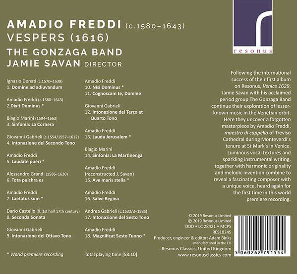 Amadio Freddi - The Gonzaga Band, Jamie Savan : Vespers (1616) (CD)