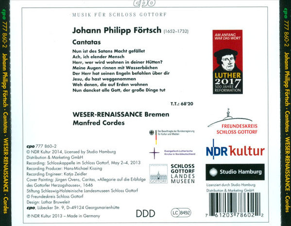 Johann Philipp Förtsch - Weser-Renaissance, Manfred Cordes : Sacred Concertos ▪ Cantatas (CD)