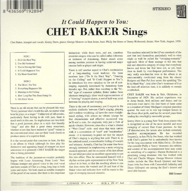 Chet Baker : It Could Happen To You - Chet Baker Sings (CD, Album, Ltd, RE, Dig)