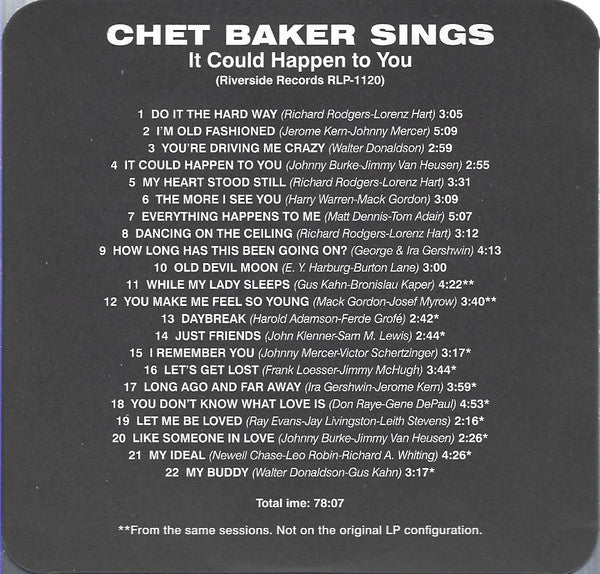 Chet Baker : It Could Happen To You - Chet Baker Sings (CD, Album, Ltd, RE, Dig)