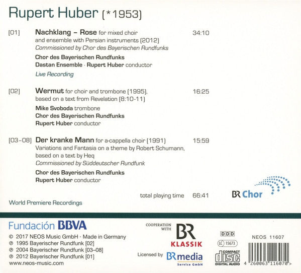 Rupert Huber (2) - Chor Des Bayerischen Rundfunks •  Dastan Ensemble •  Michael Svoboda •  Rupert Huber (2) : Nachklang - Rose; Wermut; Der Kranke Mann (CD, Album)