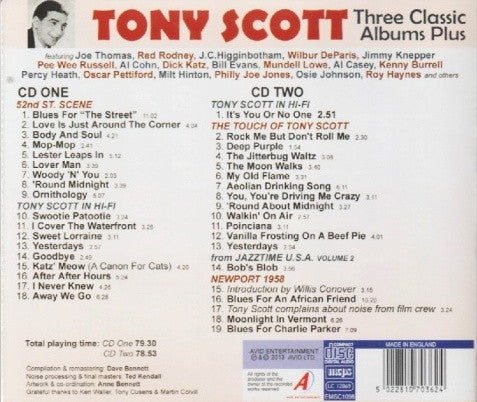 Tony Scott (2) : Three Classic Albums Plus: 52nd St. Scene / Tony Scott In Hi-Fi / The Touch Of Tony Scott / Newport 1958 (2xCD)
