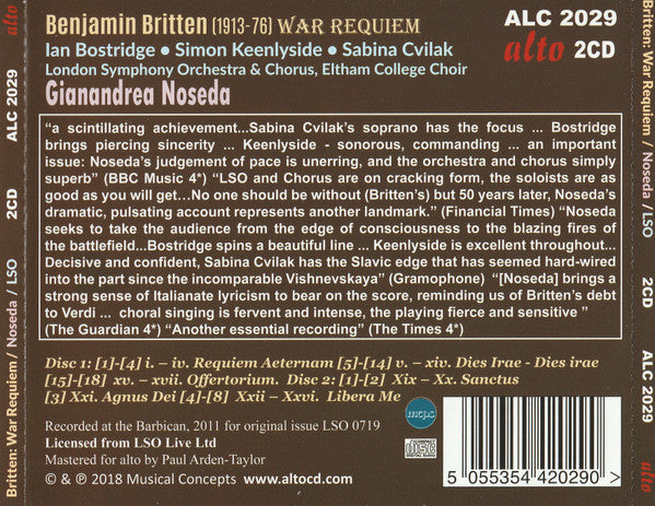 Benjamin Britten, Ian Bostridge, Simon Keenlyside, Sabina Cvilak, Gianandrea Noseda, London Symphony Orchestra & London Symphony Chorus : War Requiem (2xCD, Album, RE, RM)