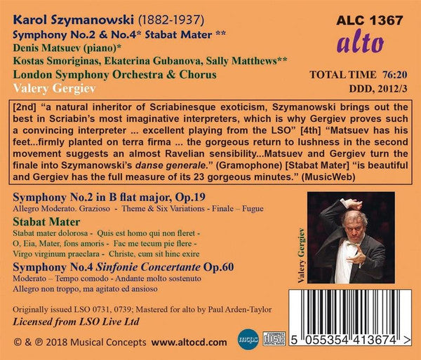 Karol Szymanowski, Valery Gergiev, London Symphony Orchestra & London Symphony Chorus, Denis Matsuev : Symphonies Nos 2 & 4; Stabat Mater (CD, Album, RM)