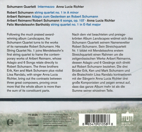 Schumann Quartett, Anna Lucia Richter – Robert Schumann | Aribert Reimann | Felix Mendelssohn-Bartholdy : Intermezzo (CD, Album)