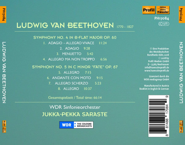 Ludwig van Beethoven, WDR Sinfonieorchester Köln, Jukka-Pekka Saraste : Symphonies 4/5 (CD, Album)