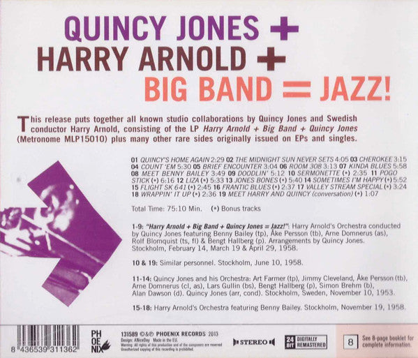 Harry Arnold And Quincy Jones : Harry Arnold + Big Band + Quincy Jones = Jazz! (CD, RE)