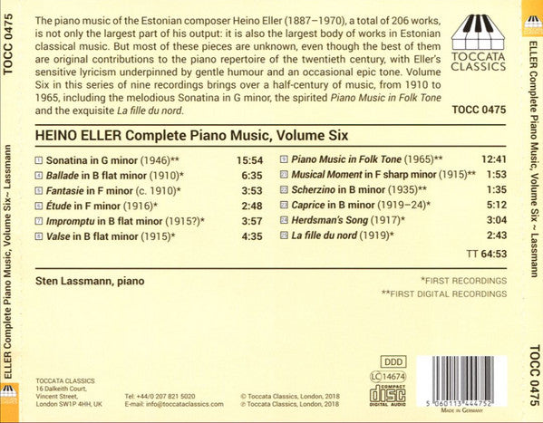 Heino Eller, Sten Lassmann : Complete Piano Music, Volume Six (CD, Album)