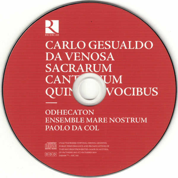 Carlo Gesualdo – Odhecaton (2), Ensemble Mare Nostrum, Paolo Da Col : Sacrarum Cantionum Quinque Vocibus (CD, Album)
