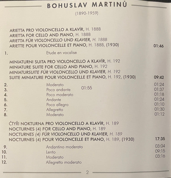 Bohuslav Martinů, Michal Kaňka - Jaromír Klepáč : Small Pieces For Cello And Piano (CD)