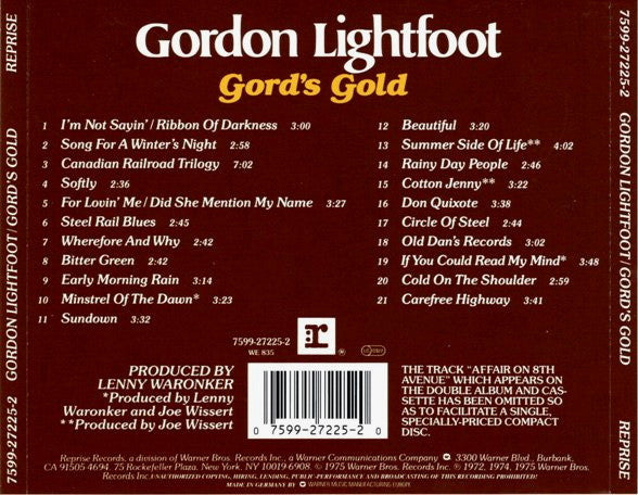 Gordon Lightfoot : Gord's Gold (CD, Comp, RE, RM)