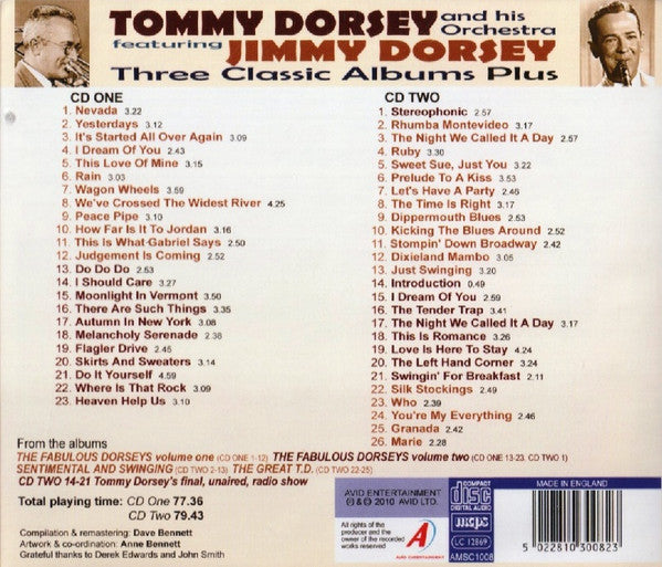 Tommy Dorsey And His Orchestra Featuring Jimmy Dorsey : Three Classic Albums Plus: The Fabulous Dorseys Vol. 1+2 / Sentimental And Swinging / The Great T.D. (2xCD, Comp, RM)