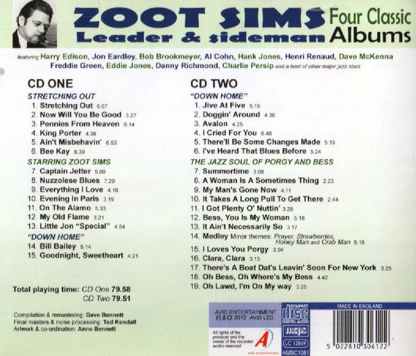 Zoot Sims : Leader & Sideman, Four Classic Albums: Stretching Out / Starring Zoot Sims / Down Home / The Jazz Soul Of Porgy And Bess (2xCD, Comp)