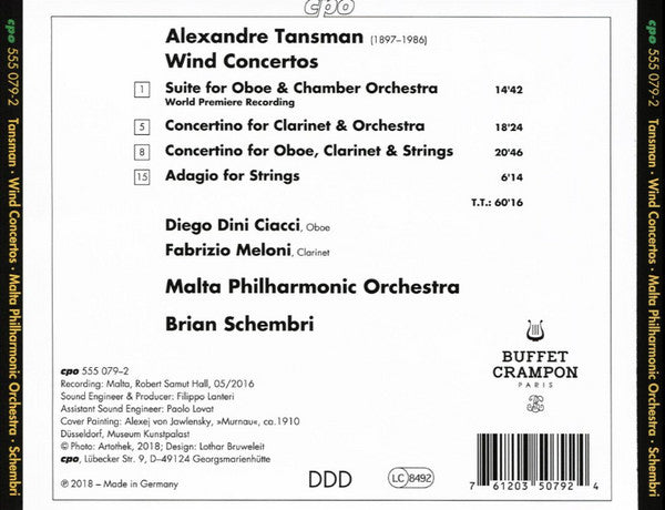 Alexandre Tansman, Diego Dini Ciacci • Fabrizio Meloni, Malta Philharmonic Orchestra, Brian Schembri : Wind Concertos (CD, Album)