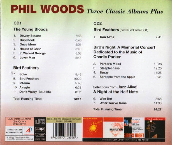 Phil Woods : Three Classic Albums Plus: The Young Bloods / Bird Feathers / Bird's Night: A Memorial Concert Dedicated To The Music Of Charlie Parker / Jazz Alive! A Night For The Half Note (2xCD, Comp)
