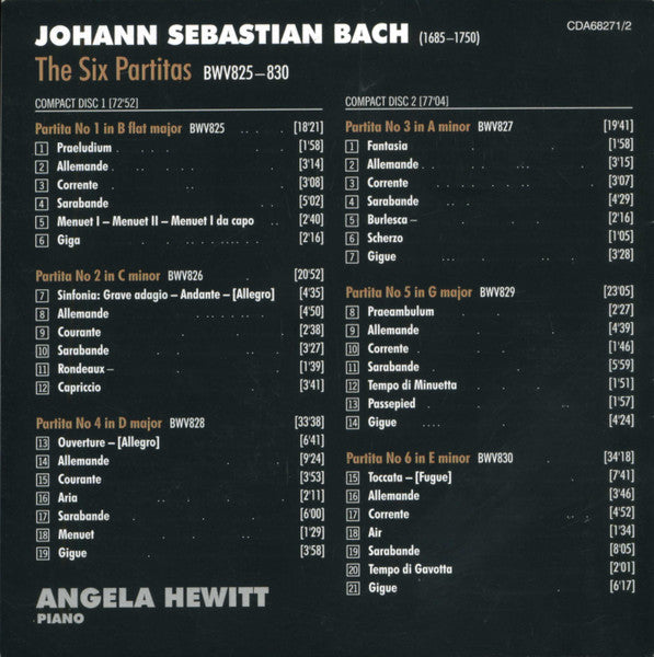 Johann Sebastian Bach, Angela Hewitt : The Six Partitas (2xCD, Album)