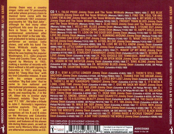 Jimmy Dean : The Complete Mercury & Columbia Singles As & Bs — 1955-1962 (2xCD, Comp)