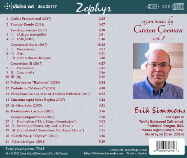 Carson Cooman, Erik Simmons : Zephyr: Music For Organ By Carson Cooman: Vol. 8 (CD, Album)