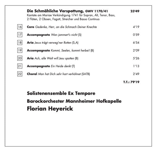 Christoph Graupner, Ex Tempore, Mannheimer Hofkapelle, Florian Heyerick : Das Leiden Jesu: Passion Cantatas II (CD, Album)