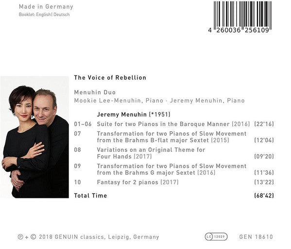 Menuhin Duo : The Voice Of Rebellion: Piano Duo Works By Jeremy Menuhin (CD, Album)