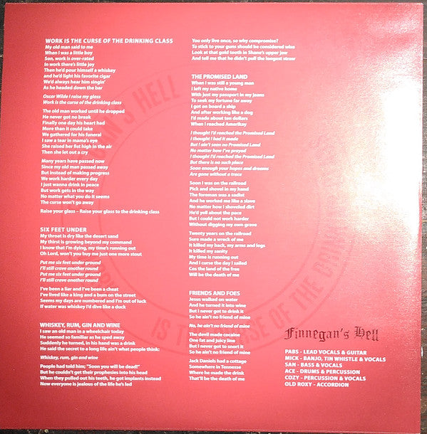 Finnegan's Hell : Work Is The Curse Of The Drinking Class (LP, Album, Red)