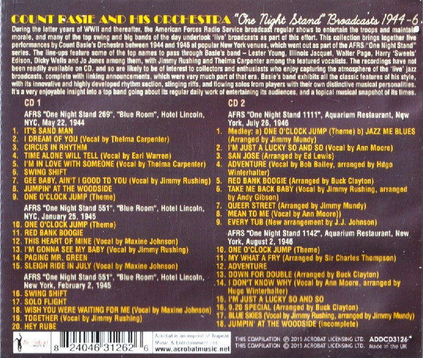 Count Basie Orchestra : "One Night Stand" Broadcast 1944-6 (2xCD, Comp)