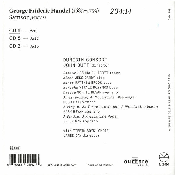 Georg Friedrich Händel – Dunedin Consort, John Butt : Samson (3xCD, Album + Box)