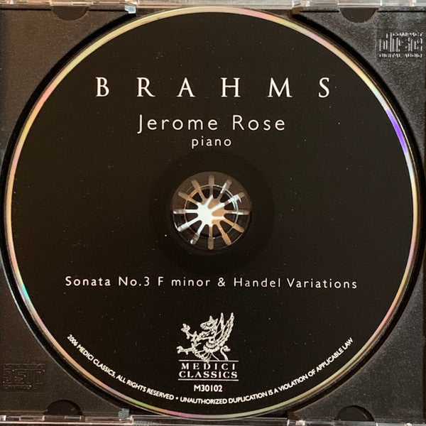 Johannes Brahms, Jerome Rose : Sonata No. 3 F Minor & Handel Variations (CD, Album)