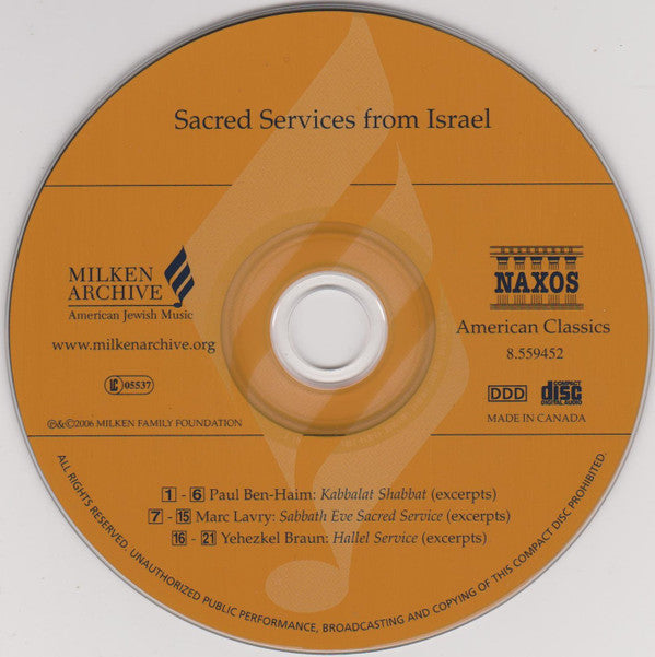 Paul Ben-Haim, Marc Lavry, Yehezkel Braun : Sacred Services From Israel (CD, Album)