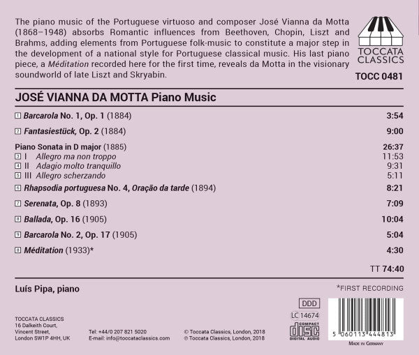 José Viana da Mota, Luís Pipa : Piano Music (CD, Album)