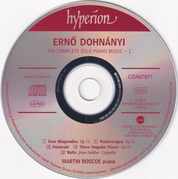 Ernst von Dohnányi, Martin Roscoe : The Complete Solo Piano Music Volume One (CD, Album)
