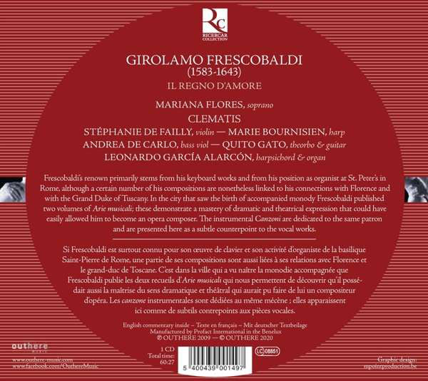 Girolamo Frescobaldi, Mariana Florès, Ensemble Clematis, Leonardo Garcia Alarcón : Il Regno D'amore (CD, Album, RE)
