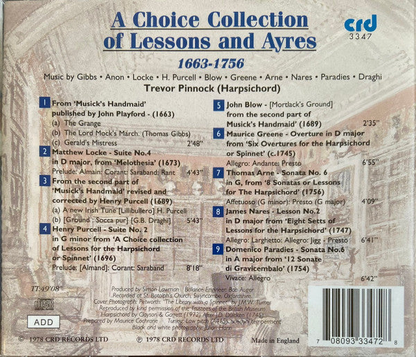 Trevor Pinnock : A Choice Collection Of Lessons And Ayres 1663-1756 (CD, RE)
