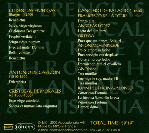 Recorder Ensemble Diferencias, Conrad Steinmann : Diferencias: A Journey Through Al-Andalus And Hispania (CD)