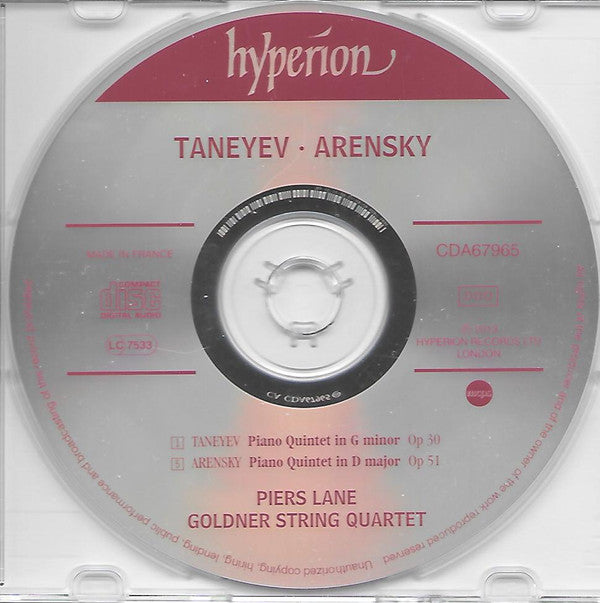 Anton Stepanovich Arensky / Sergey Ivanovich Taneyev - Goldner String Quartet, Piers Lane : Piano Quintet Op. 51 / Piano Quintet Op. 30 (CD, Album)