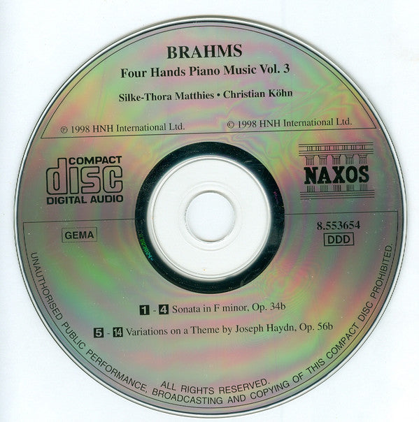 Johannes Brahms : Silke-Thora Matthies • Christian Köhn : Four Hand Piano Music Vol. 3 (Sonata In F Minor / Variations On A Theme By Joseph Haydn) (CD, Album)