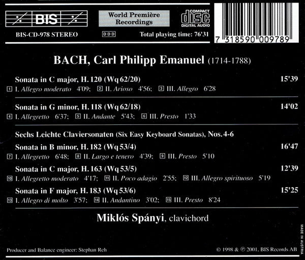 Carl Philipp Emanuel Bach, Miklos Spanyi : 'Leichte Sonaten' II (CD)