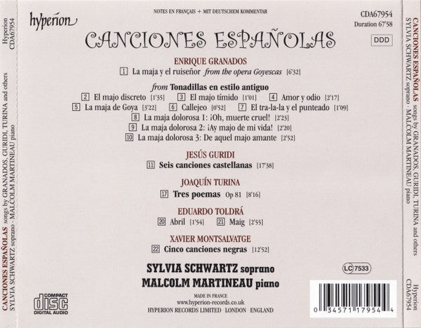 Sylvia Schwartz (2), Malcolm Martineau : Canciones Españolas (CD, Album)