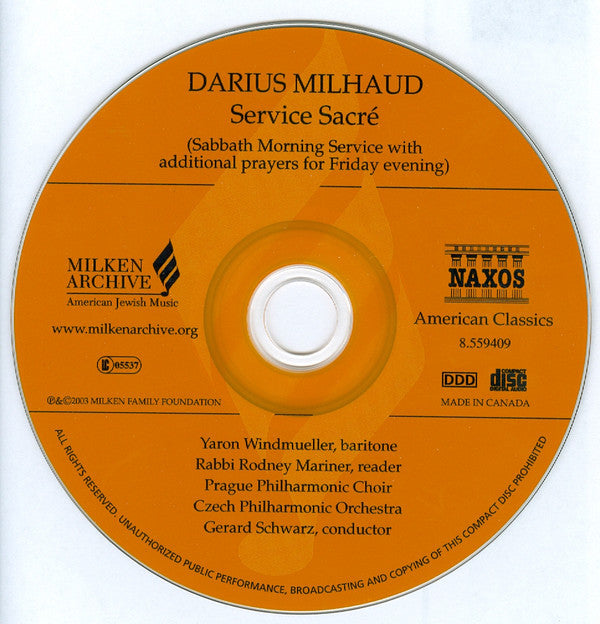 Darius Milhaud, The Czech Philharmonic Orchestra, Gerard Schwarz : Service Sacré (CD, Album)