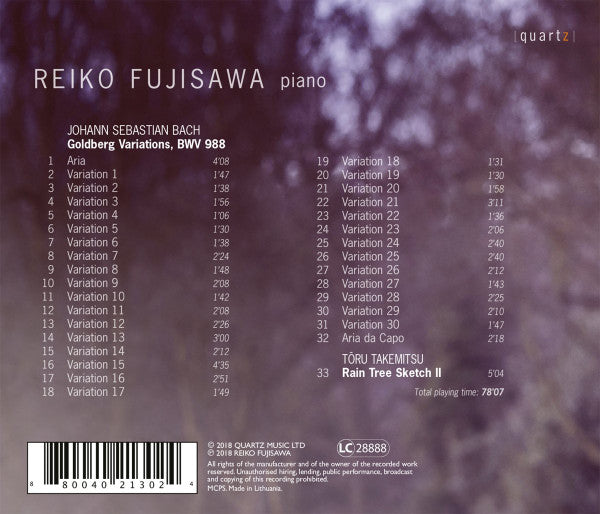 Reiko Fujisawa, Johann Sebastian Bach, Toru Takemitsu : Goldberg Variations ; Rain Tree Sketch II (CD, Album)
