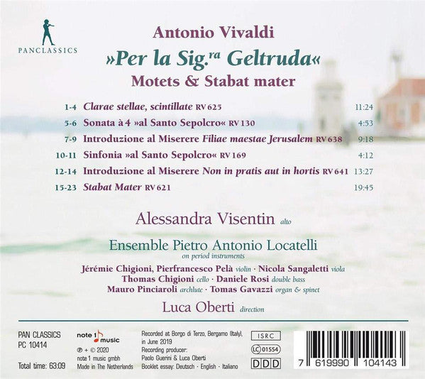 Antonio Vivaldi, Alessandra Visentin, Ensemble Pietro Antonio Locatelli, Luca Oberti : "Per La Sig.ra Geltruda" Motes & Stabat Mater (CD)