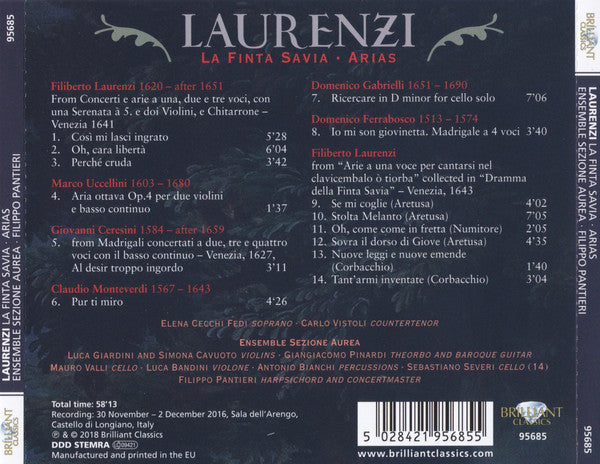Filiberto Laurenzi, Elena Cecchi Fedi, Carlo Vistoli, Sezione Aurea, Mauro Valli, Filippo Pantieri : La Finta Savia, Arias (CD, Album)