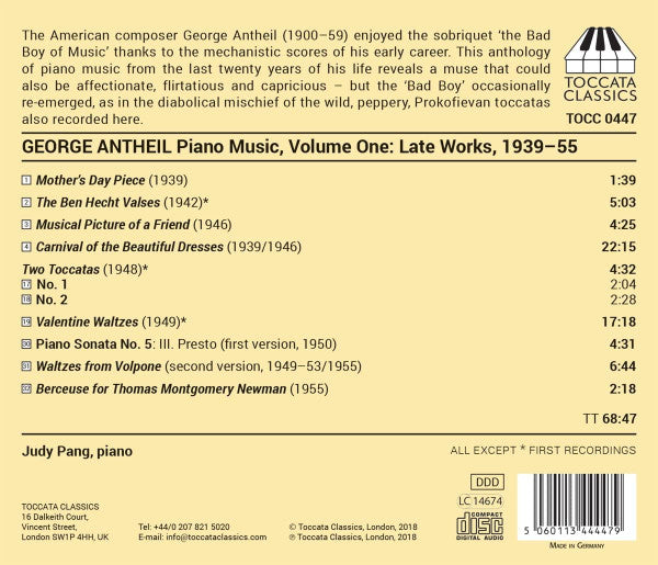 George Antheil, Judy Pang : Piano Music, Volume One: Late Works, 1939-55 (CD, Album)