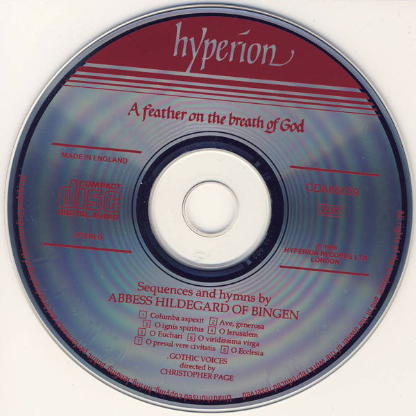 Hildegard Von Bingen, Gothic Voices (2) With Emma Kirkby Directed By Christopher Page : A Feather On The Breath Of God (CD, Album, RE)